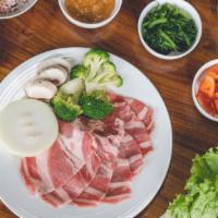 Diy Pork Shoulder (Uncooked) · Uncooked and marinated thinly sliced Berkshire pork shoulder with broccoli, mushrooms, carro...