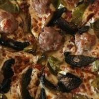 Caprese Pizza -L · Mozzarella cheese, sliced heirloom tomatoes, prosciutto, basil, EVOO