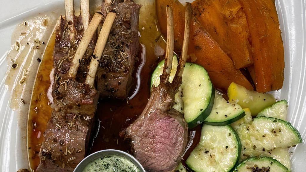 Rack Of Lamb · New Zealand rack of lamb served with. a honey mint sauce