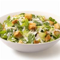 Caesar Salad · Anchovies and herb croutons on a bed of crispy romaine lettuce with a side of creamy Caesar ...
