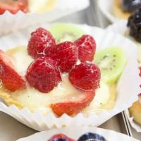 Fruit Tart Small · Shortbread cups filled with custard cream and topped with fresh fruit.