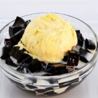 Durian Grass Jelly With Condensed Milk / 榴莲奶香凉粉 · Durian fruit, grass jelly, condensed milk.