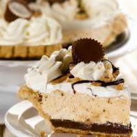 Peanut Butter Silk Pie, Slice · Layers of chocolate, peanut butter silk, real whipped cream and mini chocolate peanut butter...