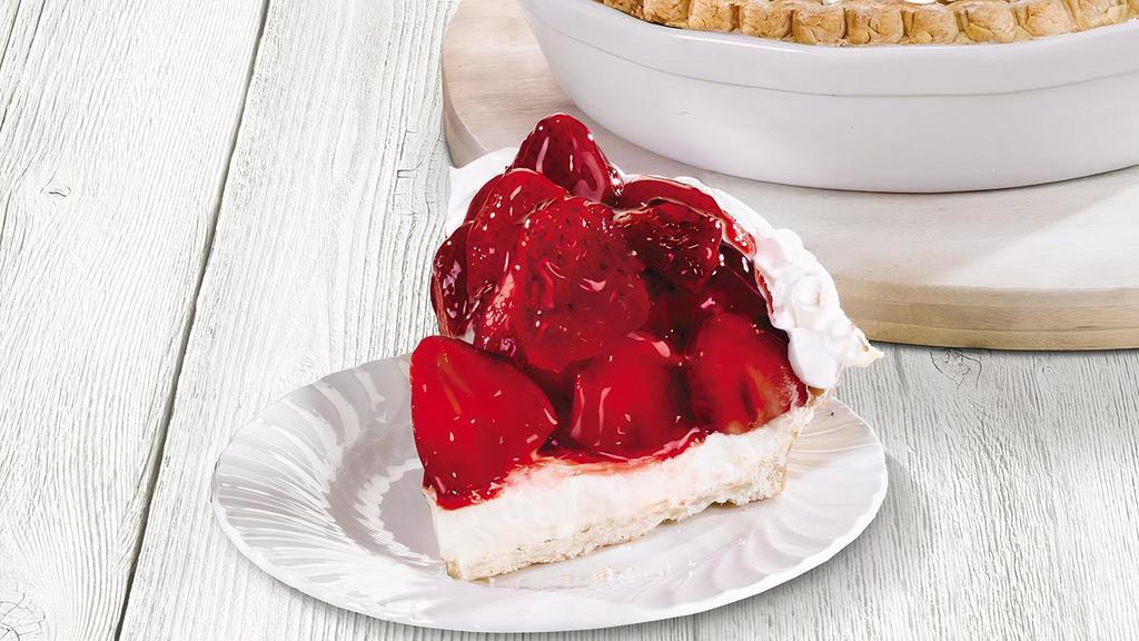 Fresh Strawberry Pie, Slice · Fresh glazed strawberries layered with Bavarian cream in a flaky pie crust. (540 cal/slice)