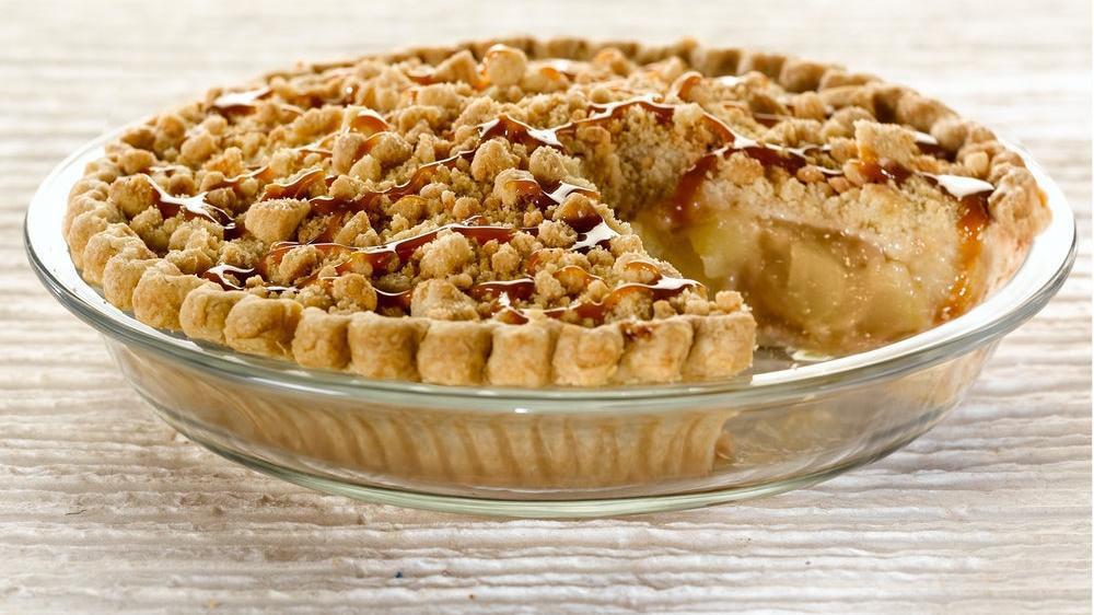 Caramel Apple Pie · Luscious apples with a crumb topping and rich caramel icing. (500 cal/slice). Serves six or more! .