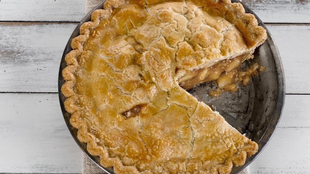 Homestyle Apple Pie · Juicy sweet apples baked fresh inside a golden flaky crust.. (570 cal/slice). Serves six or more! .