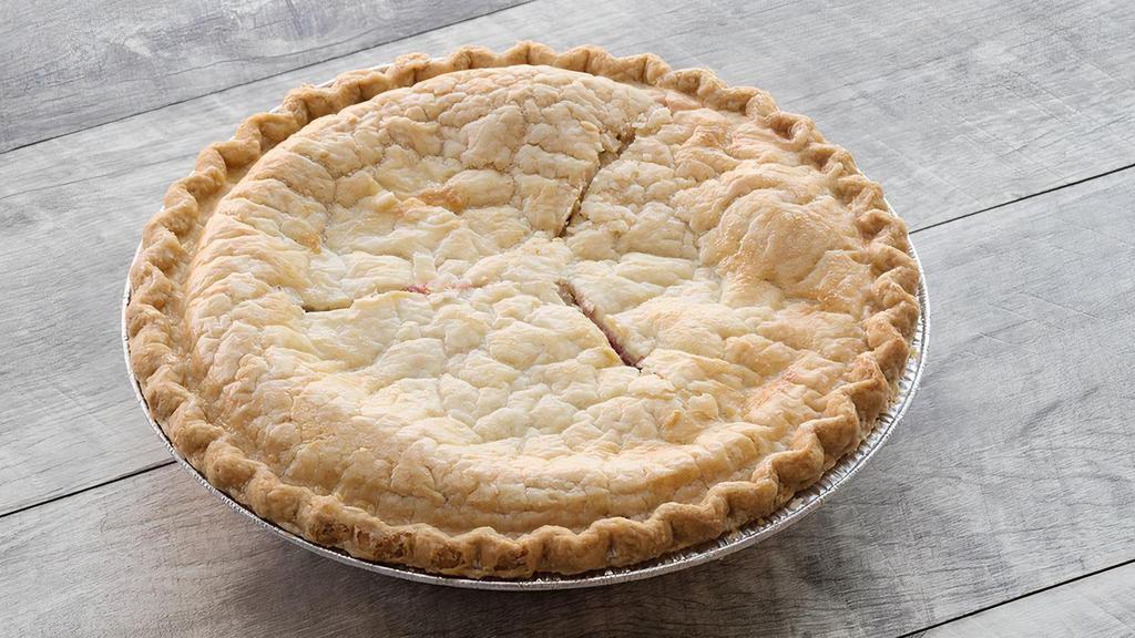 Cherry Pie · Sweet and tangy cherries baked inside a golden double crust. (580 cal/slice). Serves six or more!