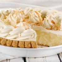 Coconut Cream Pie · Shredded coconut in a vanilla filling, topped with real whipped cream. (640 cal/slice). Serv...