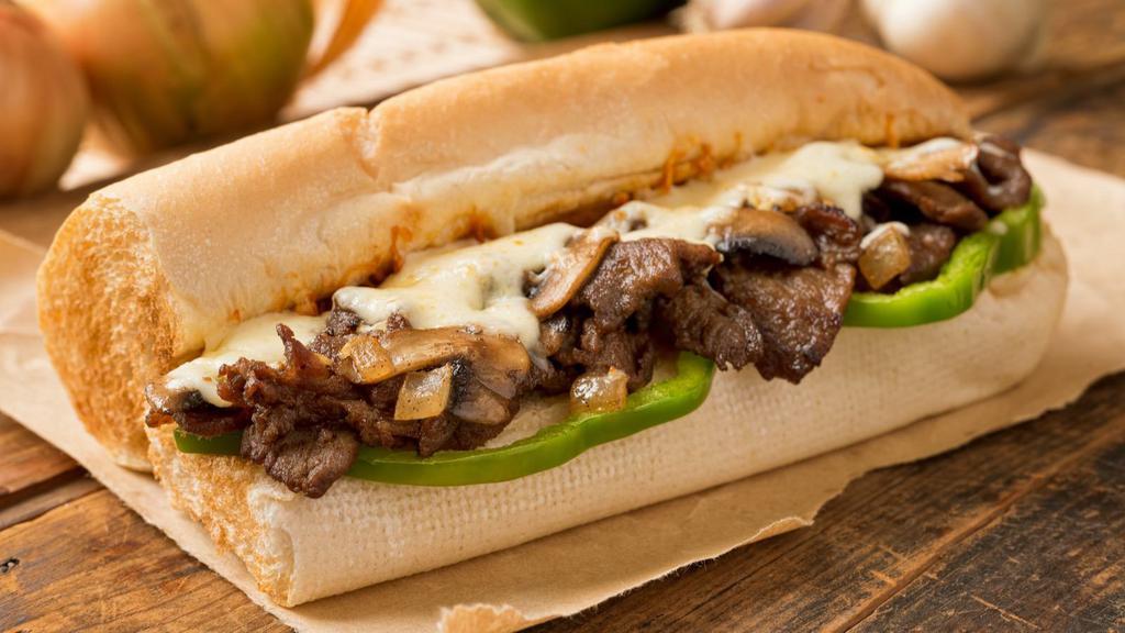 Original Philly · Thinly sliced steak with onions, peppers, and mozzarella cheese stuffed in between fresh-baked bread.