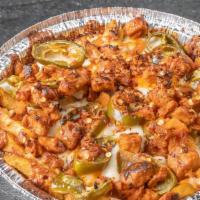 Volcano Fries ( Large)  · Spicy fries, Buffalo Bites, Jalapeño and topped with melted cheese.