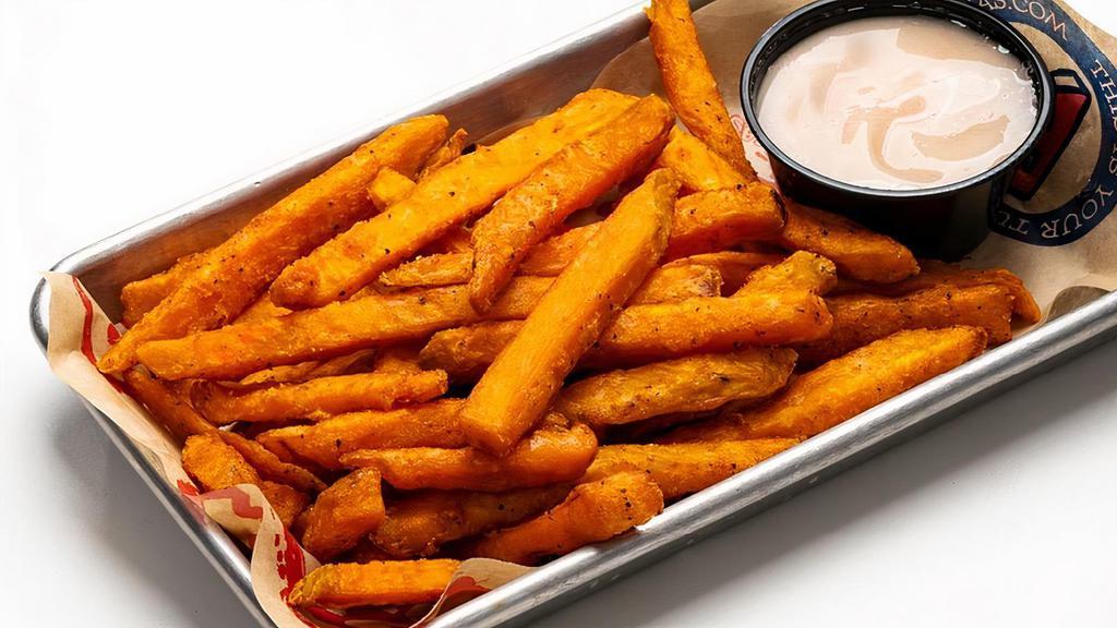 Sweet Potato Fries · Crunchy sweet potato fries, cinnamon sauce