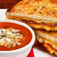 Grilled Cheese & Soup · Double-grilled thick-cut sourdough, smoked Gouda, cheddar, American cheese, provolone, apple...