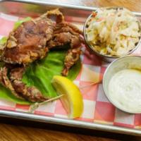 Fried Soft Shell Crab · Coleslaw and jalapeno aioli.