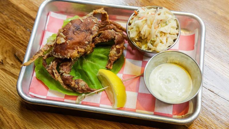 Fried Soft Shell Crab · Coleslaw and jalapeno aioli.
