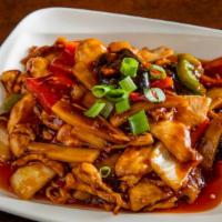 魚香雞 Garlic Sauce Chicken (Lunch) · Spice level 3/10. Sweet, sour, and spicy. Stir-fried with chicken, ginger, garlic, bamboo, w...