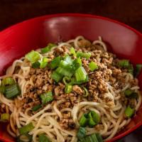 担担面 Dan Dan Noodle · Flour noodles in a bed of chili oil, topped with sesame paste and minced pork and scallion F...