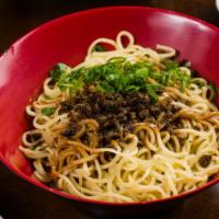 担担面 (免肉) Vegetarian Dan Dan · Flour noodles in a bed of chili oil, topped with sesame paste and scallion Flour noodles, Su...