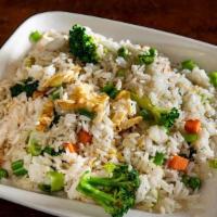 炒飯 Fried Rice Gf · Not spicy. Fried rice with egg, onions, scallions, carrots, green peas. GF