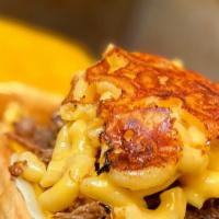 Shorty Mac Grilled Cheese · Slow Cooked Short Rib, Melted Provolone & Cheddar with 5 Cheese Mac & Cheese on Grilled Texa...