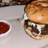 Cascalote Burger · Favorite. House blend beef, grilled onion, avocado, sofrito mayo, Oaxaca cheese, and epazote...
