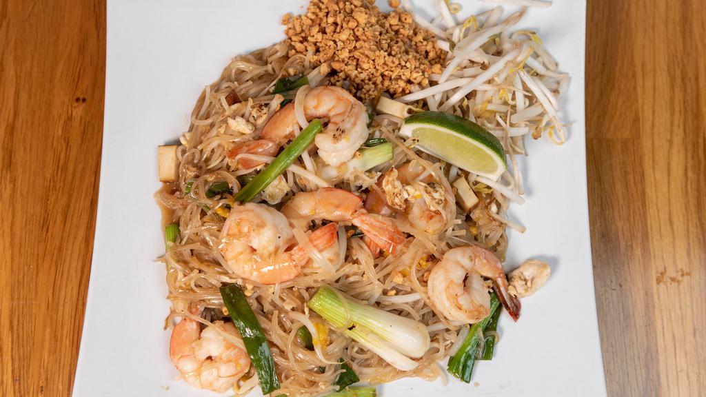 Pad Thai · Rice noodle, egg, scallion, bean curd, bean sprout and crushed peanut.