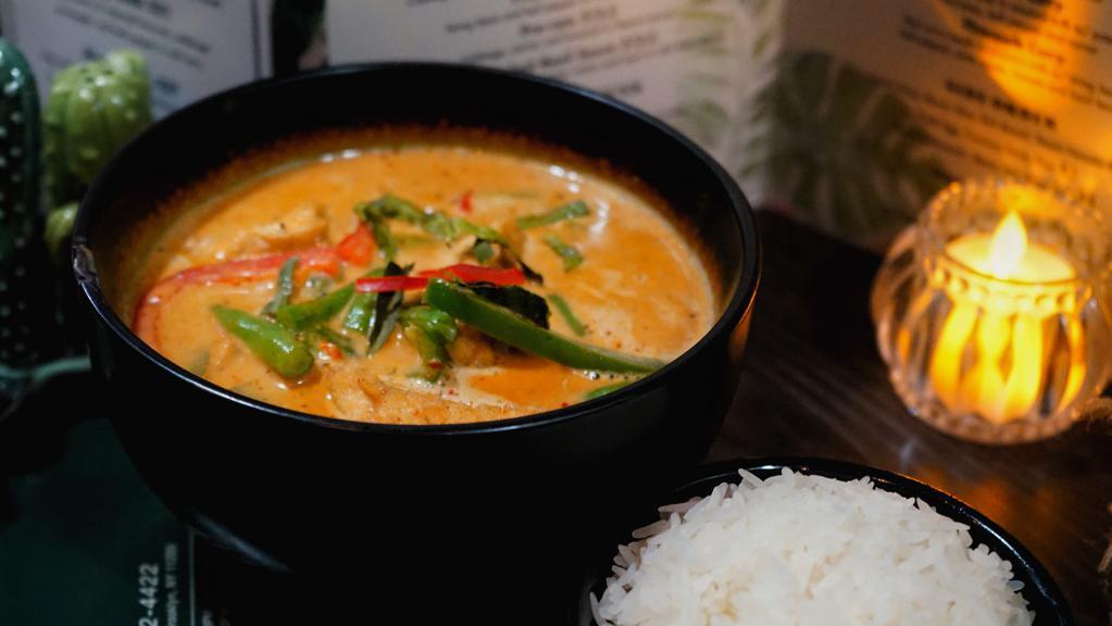 Panang Curry · Coconut milk, bell pepper, string bean and basil.
