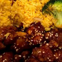  Sesame Chicken · All served with pork fried rice or white rice choice of wonton soup or egg drop soup or hot ...