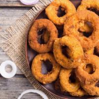 Onion Rings · Thick cut, fried, golden onion rings.