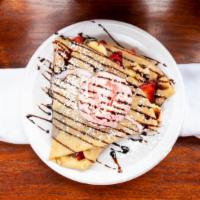 King Crepes · Pick your favorite ice cream to top off this crepe. is strawberries and banana y nutella