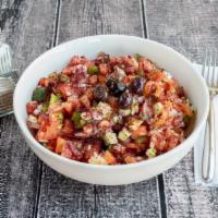 Shepherd Salad · Tomatoes,cucumbers, onions, green peppers, parsley, sumac, vinegar, lemon juice, olive oil