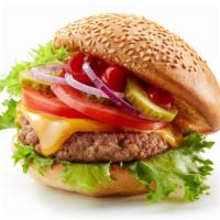 Veggie Burger · Veggie patty, with lettuce and tomato on a bun.