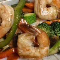 Teri Shrimp Stir Fry · Shrimp, zucchini, mushrooms, carrots, onion, broccoli, served with teriyaki sauce.
