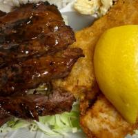 Steak & Fish · Teriyaki steak and choice of grilled or panko fried mahi-mahi.