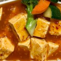 Grandma'S Tofu · Spicy. Tofu braised in spicy chili garlic sauce.
