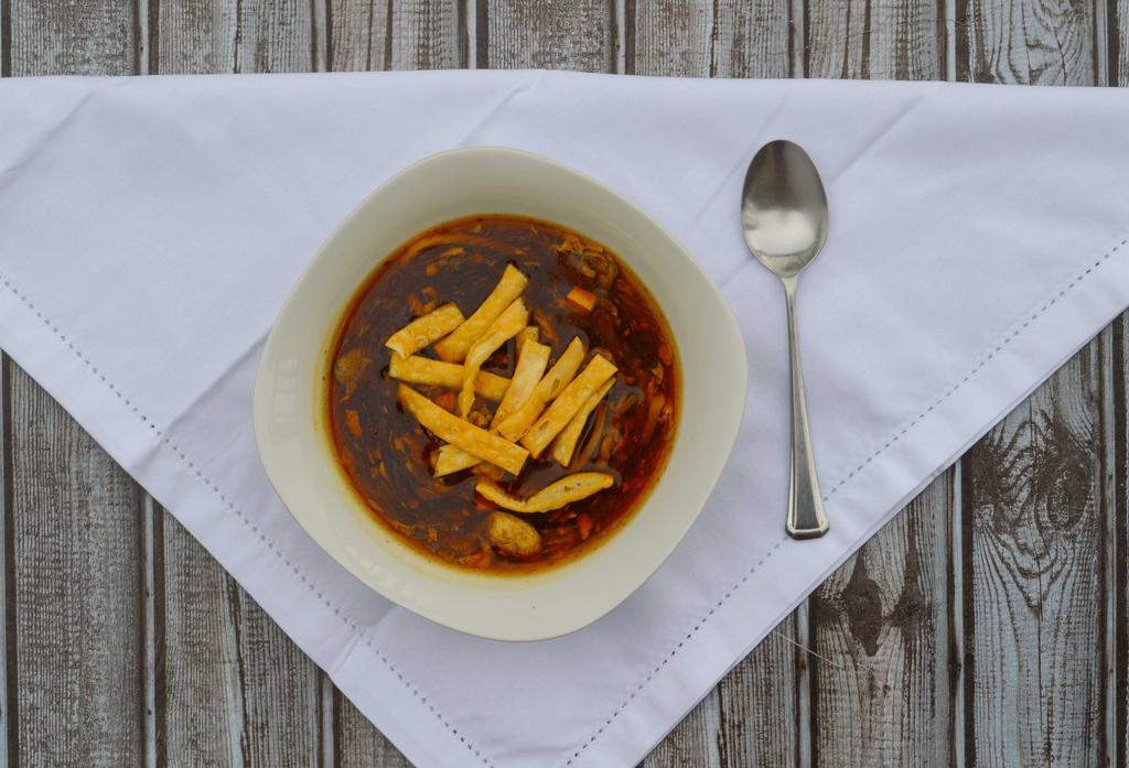 Hot & Sour Soup · Spicy. Served with fried noodles. Hot and spicy.