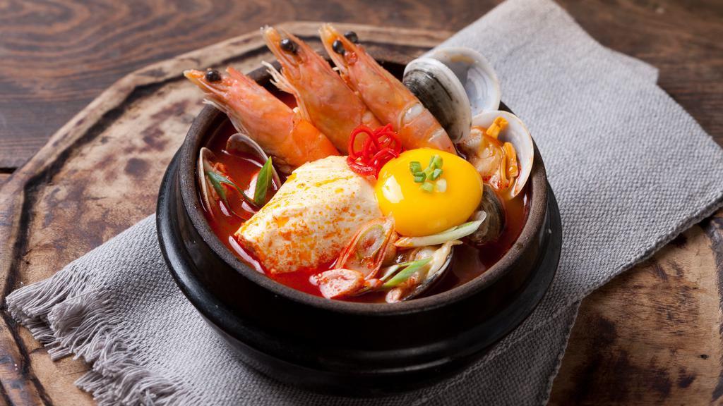 Seafood Tofu Soup · Shrimp, clam, mussel, and oyster.