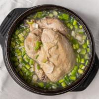 Samgye Tang  삼계탕 · Whole Cornish hen stuffed with ginseng, herbal roots and glutinous rice.  Does not come with...