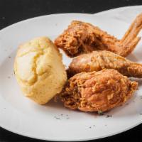 3 Pieces Chicken · Served with French fries and a can of soda, a biscuit or mashed potatoes.
