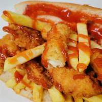 Food Truck · Chicken fingers, French fries, mozzarella sticks and ketchup.