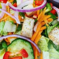 Garden Salad · Fresh Veggies, Salt, Pepper, Garlic Powder, Shredded Cheese & Homemade Croutons