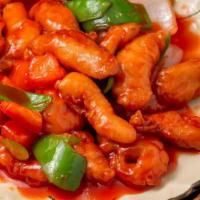 Sweet & Sour Chicken · deep fried chunk white meat and onion, snow peas, pineapple, carrot w. sweet sour sauce (sep...