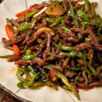 Shredded Beef W. Green Pepper · sauteed shredded beef with spicy green peppers (very spicy)