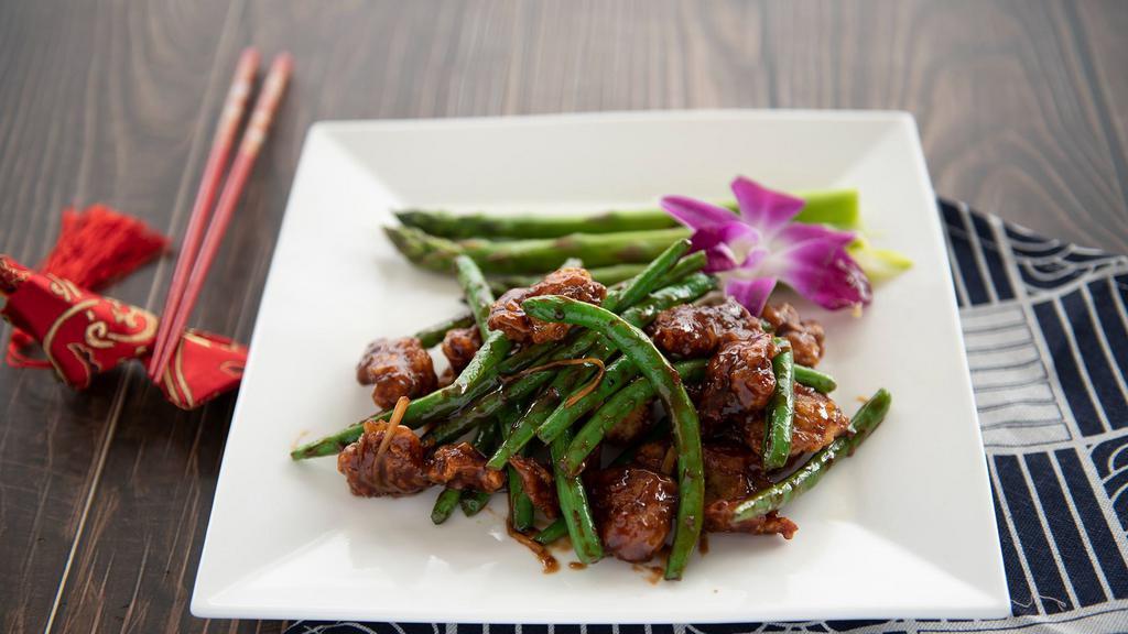 Beef With String Beans · sauteed beef and string beans w. brown sauce