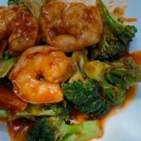 Jumbo Shrimp W. Broccoli · sauteed jumbo shrimp and broccoli w. brown sauce