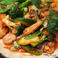 Mixed Vegetables · broccoli, snow peas, baby corn, luffa, water chestnuts, straw mushrooms, carrots w. brown sa...