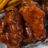 Honey Bbq Dinner · Or Choice Of Lemon Pepper , Hot Wings , Honey Garlic ,  OR Sweet Chili