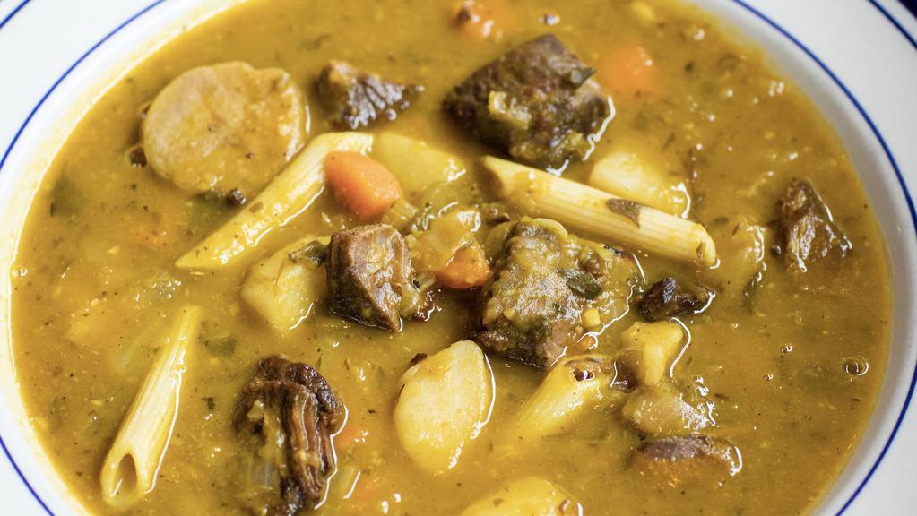 Soup Joumou (32 Ounce) · Caribbean Pumpkin Squash, Carrots. Celery, Potato, and Pasta