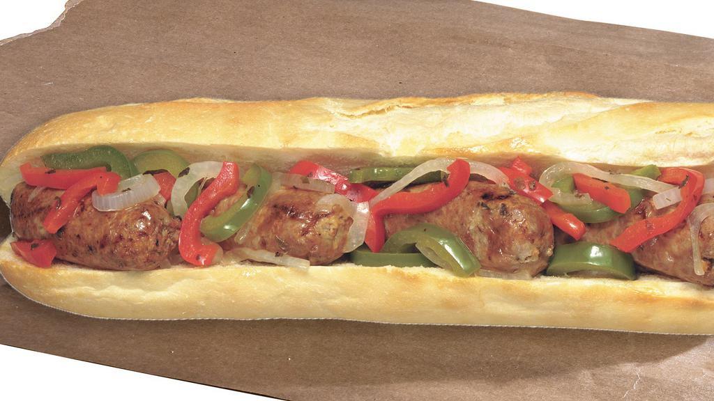 Large Italian Sausage Sub · Large Sub with Sweet Italian Sausage, Peppers and Onions, your choice of Roll, Cheese, Condiments and Toppings