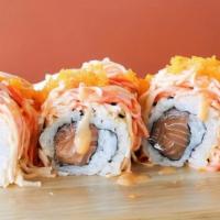 Rock & Roll (8) · Spicy salmon roll and spicy crab meat on top.