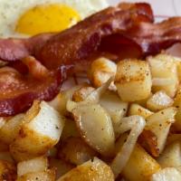 Roll-X Breakfast · Egg whites, turkey bacon, green pepper, onion, home fries.